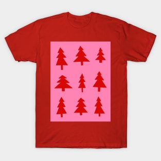 Christmas Tree Pattern in Red and Hot Pink T-Shirt